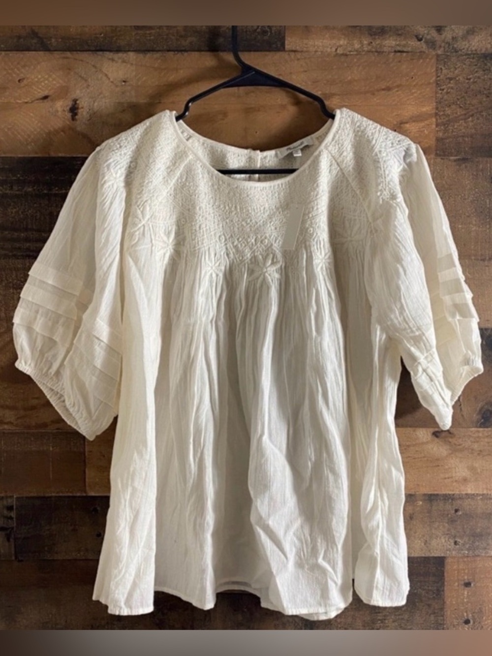 Madewell Embroidered Smocked Top, medium